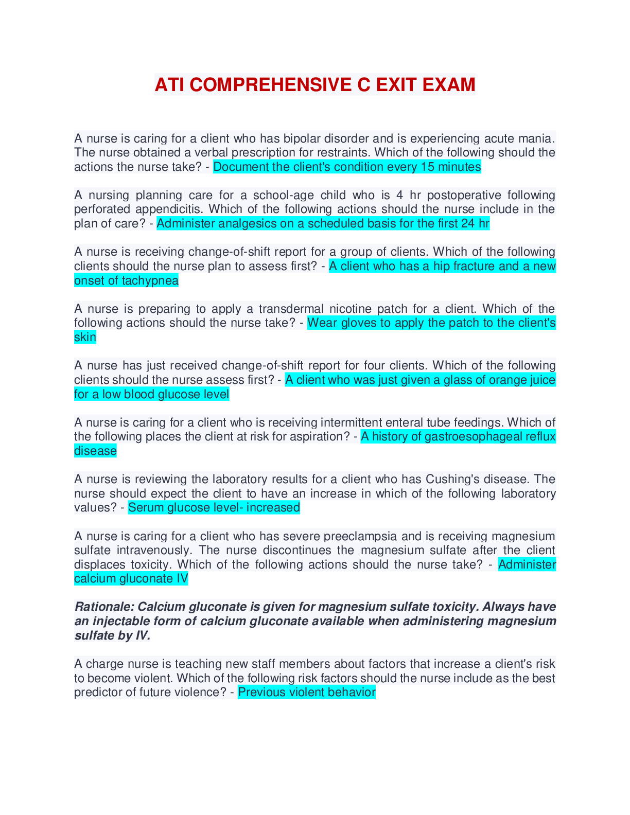 Preview image of ATI COMPREHENSIVE C EXIT EXAM document